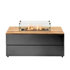 Cosipure 120 Rectangular Fire Pit Black And Teak With Glass